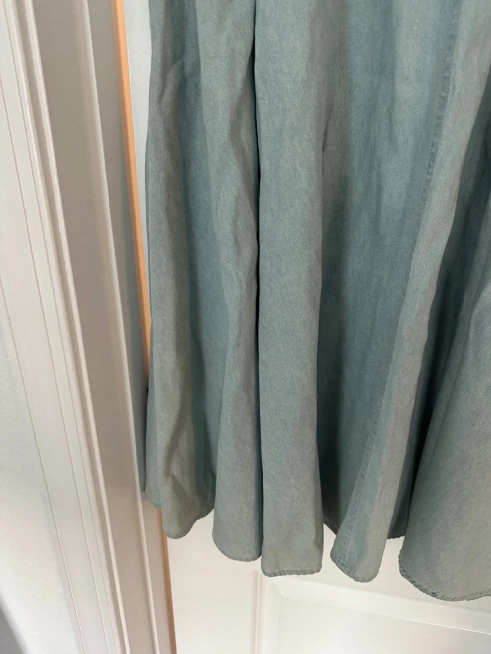 Light Blue Denim Maxi A-Line Women's Skirt with Front Zip - Picture 5 of 9